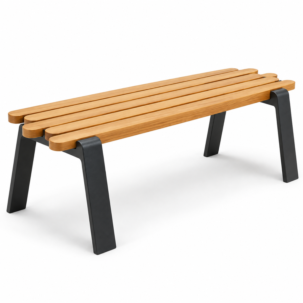 Staggered Slat Wood and Steel Accent Bench