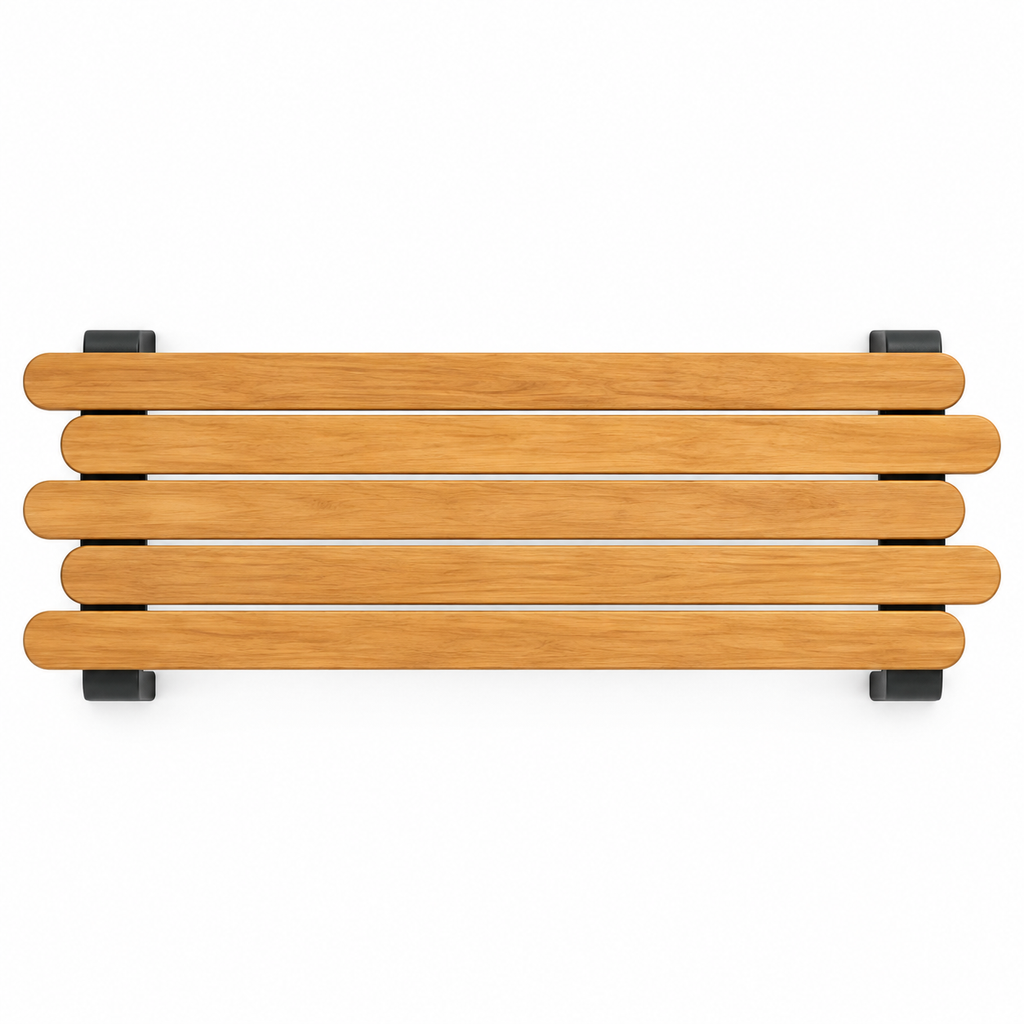 Staggered Slat Wood and Steel Accent Bench