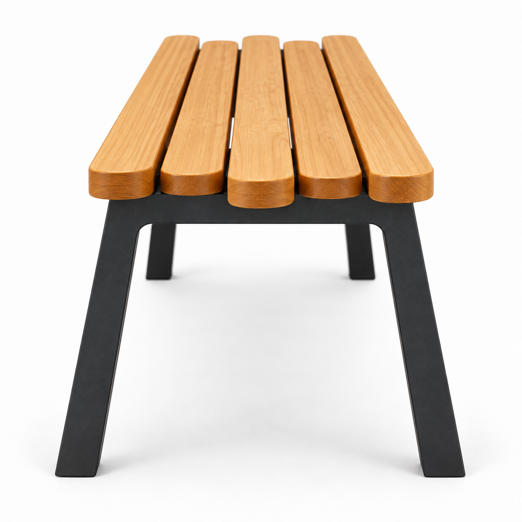 Staggered Slat Wood and Steel Accent Bench