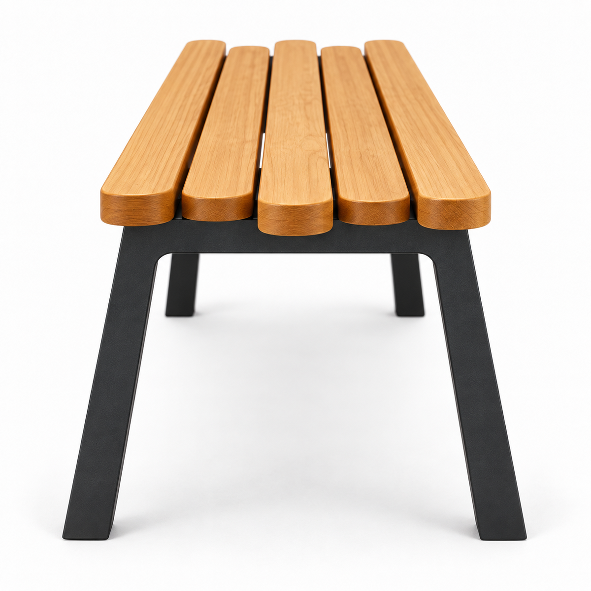 Staggered Slat Wood and Steel Accent Bench