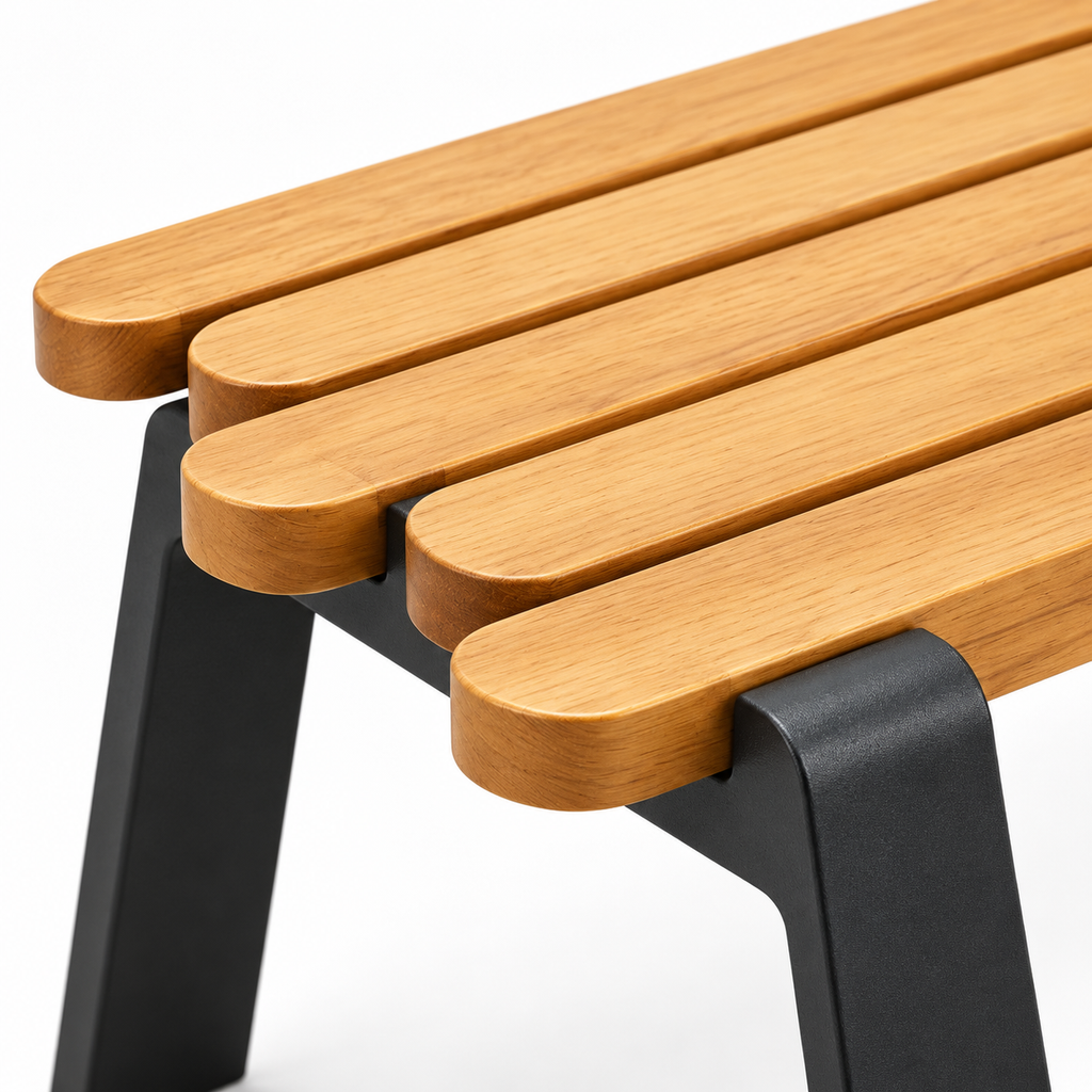 Staggered Slat Wood and Steel Accent Bench