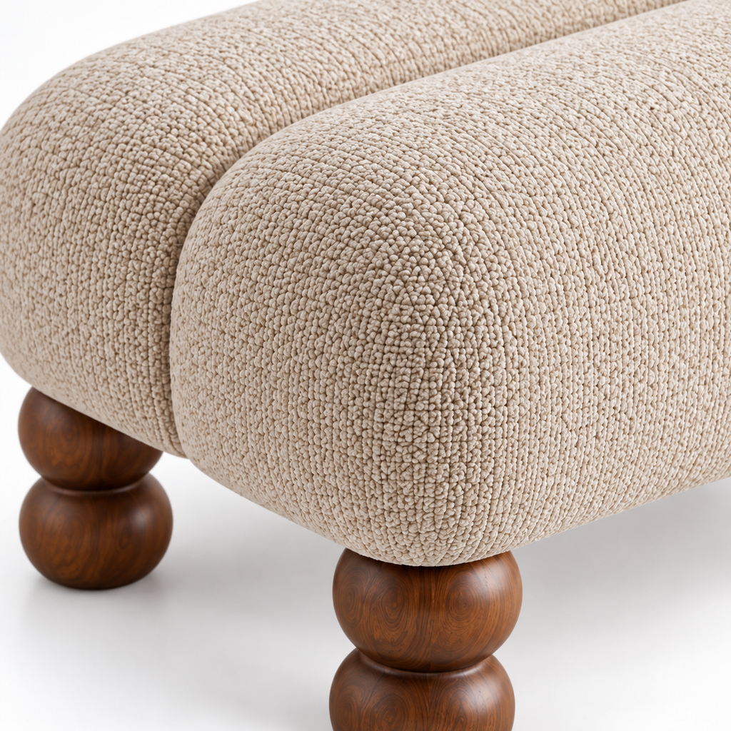 Segmented Saddle Upholstered Footstool