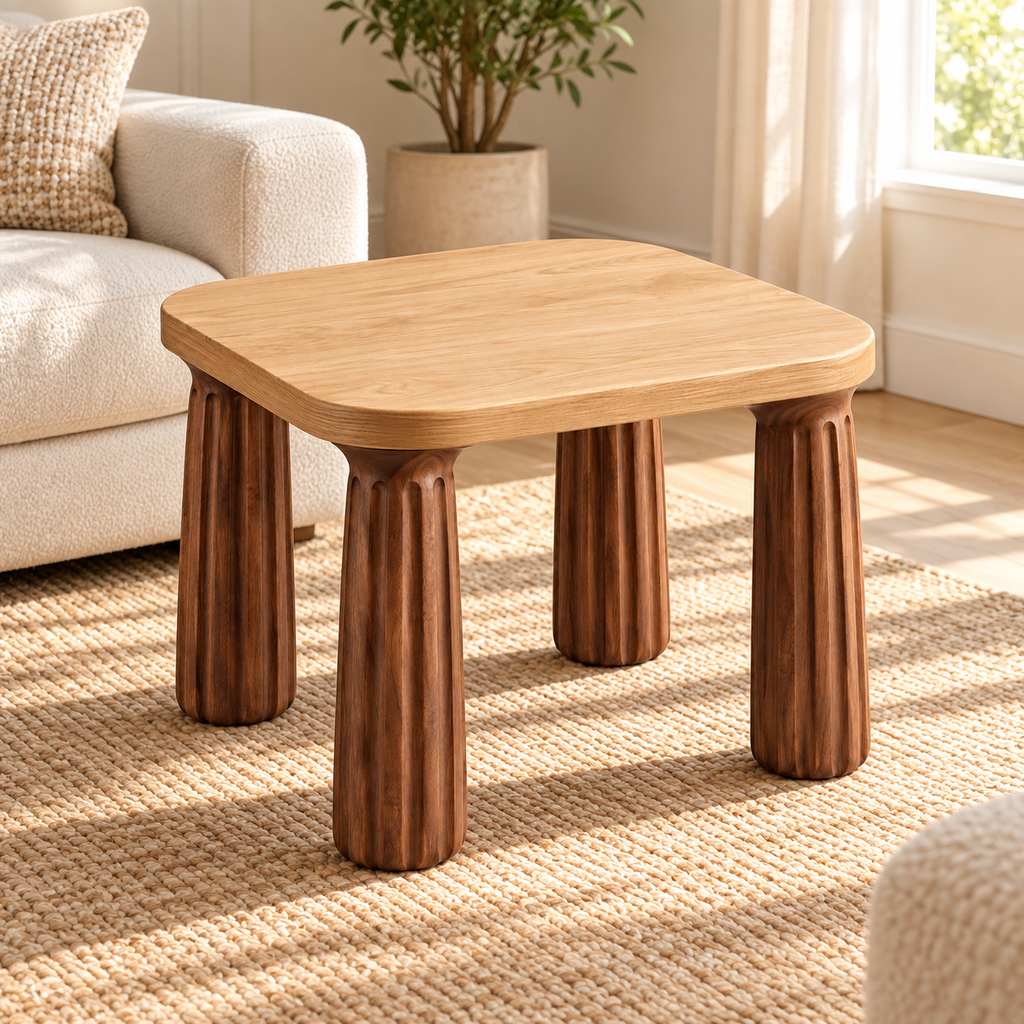 Sculptural Fluted-Leg Rounded Side Table