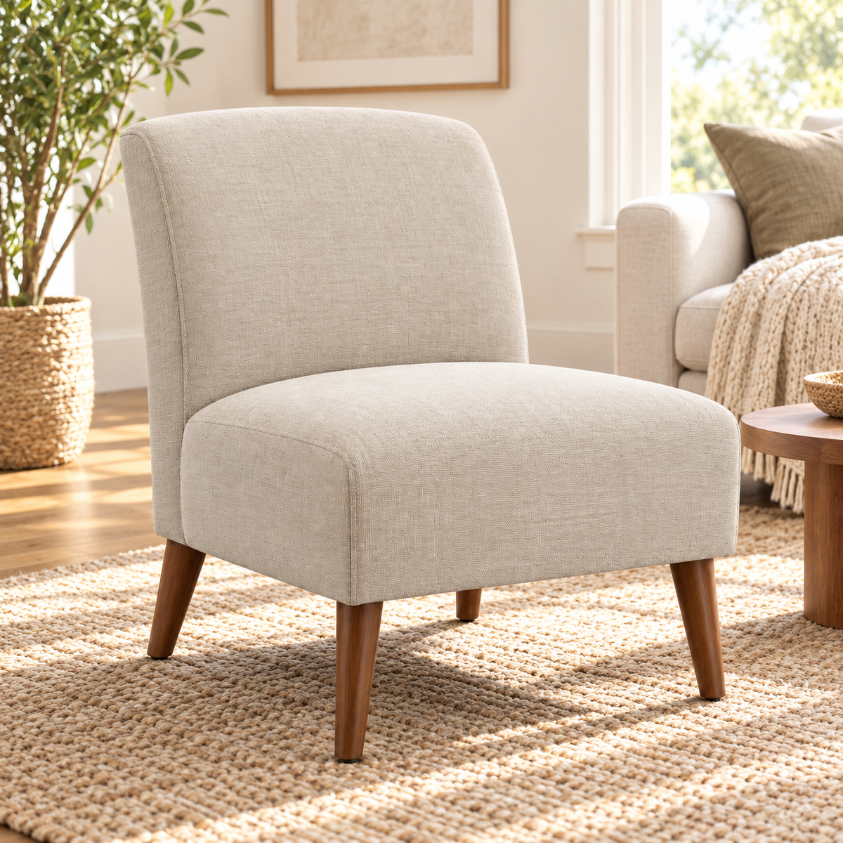 Sand Upholstered Armless Accent Chair