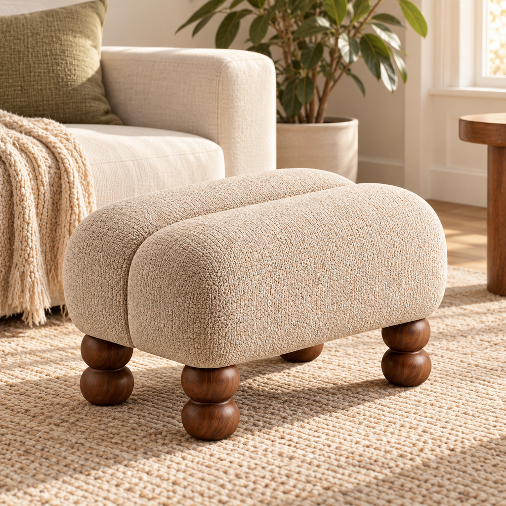 Segmented Saddle Upholstered Footstool