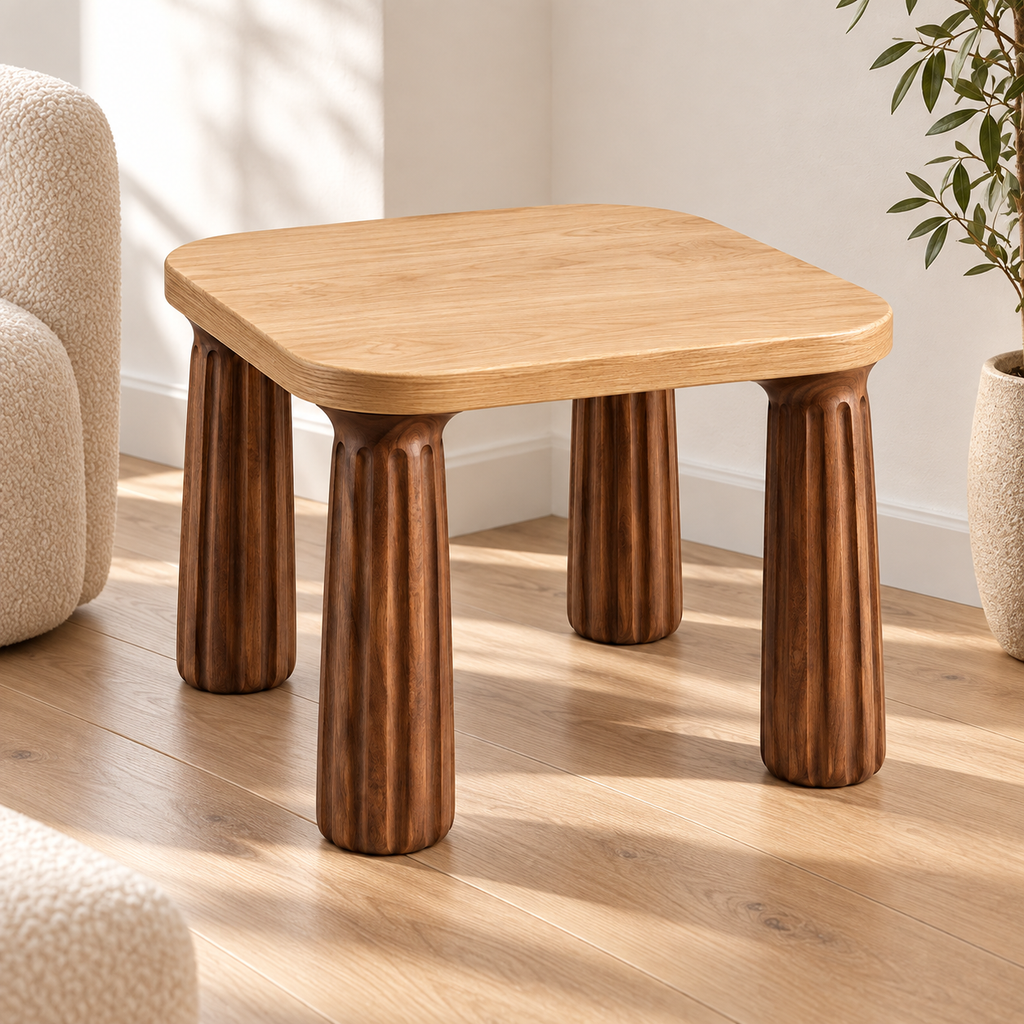 Sculptural Fluted-Leg Rounded Side Table