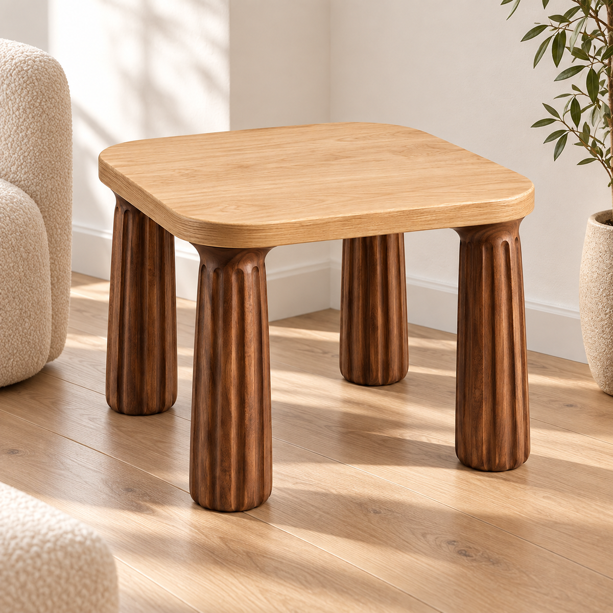 Sculptural Fluted-Leg Rounded Side Table