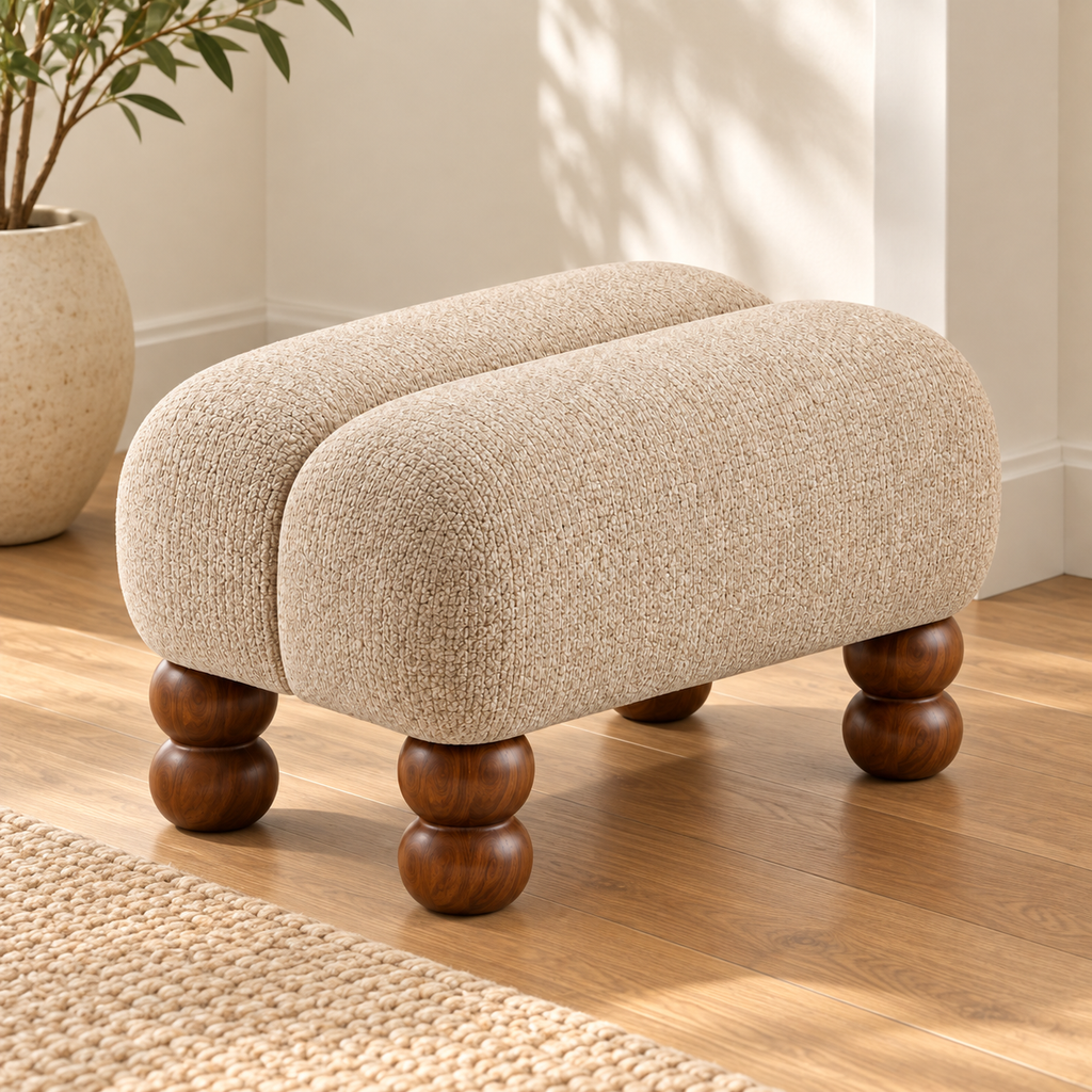 Segmented Saddle Upholstered Footstool