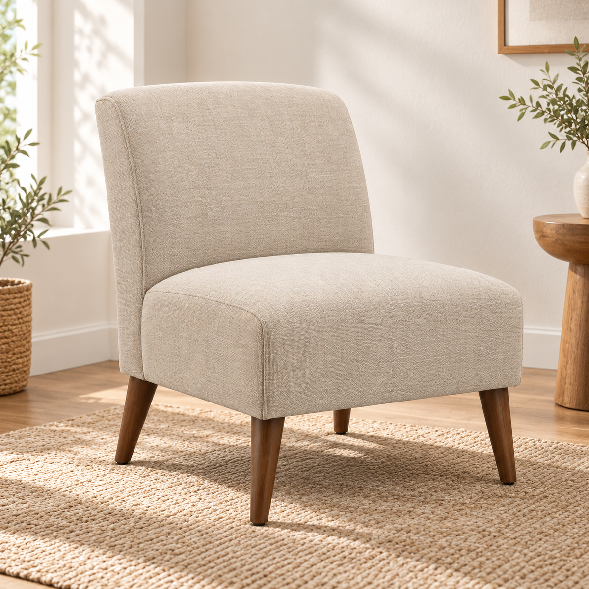 Sand Upholstered Armless Accent Chair